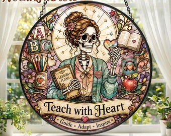 Teacher Skeleton Suncatcher, Funny Teacher Gift, Teacher Appreciation Gift, Halloween Classroom Decor, Glass Window Decor, Teacher Gift