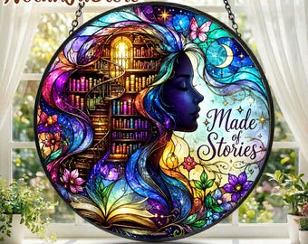 Book Lover Suncatcher, Made of Stories Window Decor, Reading Gift for Bookworms, Bookish Home Decor, Literary Gift, Library Lover Gift