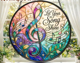 Musical Stained Glass Suncatcher, Music Design Decor, Music Themed Window Hangings, Gift for Musicians, Music Teachers, Choir Members