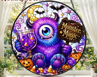 Monster Halloween Suncatcher, Cute Purple Monster Window Decor, Spooky Halloween Sun Catcher, Monster Magic Window Hanging, Witchy Gift