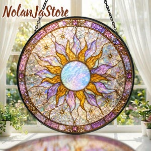 Tangled Sun Stained Glass Suncatcher, Disney Princess Rapunzel Window Hanging Decor, Kingdom Corona Ornament, Fairy Tale Gift for Her Mom