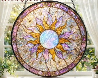 Tangled Sun Stained Glass Suncatcher, Disney Princess Rapunzel Window Hanging Decor, Kingdom Corona Ornament, Fairy Tale Gift for Her Mom