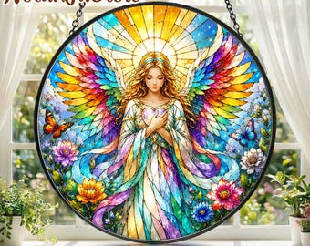 Angel Suncatcher Stained Glass Window Hanging, Guardian Angel Decor, Rainbow Angel Sun Catcher, Sympathy Gift, Memorial Gift