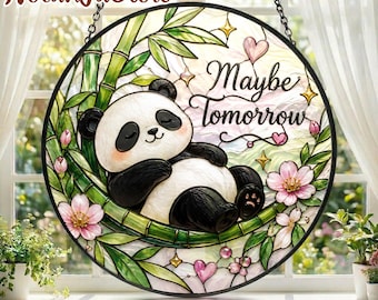 Panda Suncatcher, Cute Panda Window Decor, Bamboo Bear Sun Catcher, Kawaii Animal Window Hanging, Nature Lover Gift, Panda Lover Gift