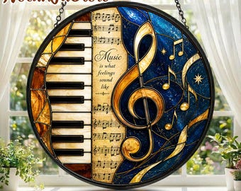 Musical Stained Glass Suncatcher, Music Design Decor, Music Themed Window Hangings, Gift for Musicians, Music Teachers, Choir Members