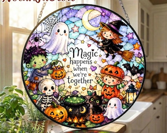 Halloween Suncatcher, Cute Halloween Window Decor, Spooky Ghost Witch Suncatcher, Halloween Gift, Pumpkin Decor, Witchy Home Decor