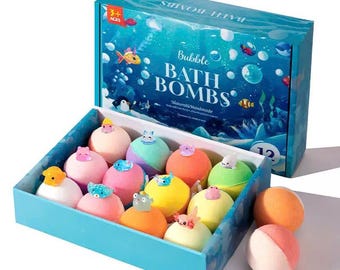 Kids Bath Bombs with Surprise Glow-in-The-Dark Toys – 12 Pc Handmade Bubble Fizzies