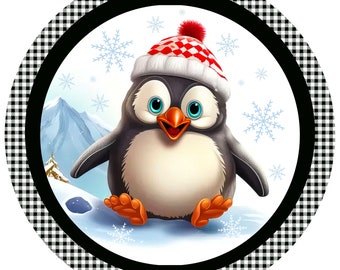 Cute Winter Penguin Sublimated Wreath Sign - Adorable Christmas Decor