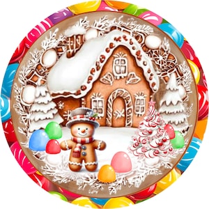 Whimsical Gingerbread House Wreath Sign with Candy Border - Christmas Holiday Decor