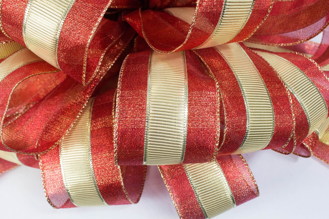 Christmas Tree Topper XL Tree Bow Red Gold Tree Bow Topper Etsy