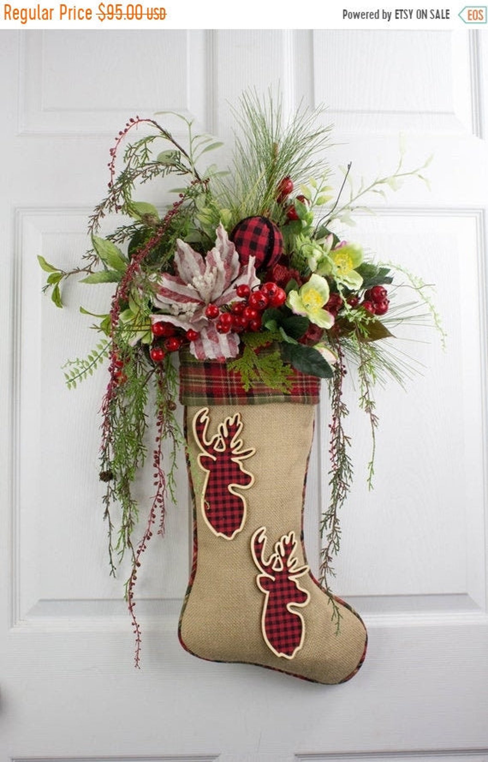 Burlap Stocking Door Hanger Rustic Christmas Stocking Hanger Etsy