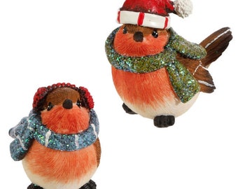 Robins with Hat and Scarf Set, Holiday Robins Gift, Christmas Robins