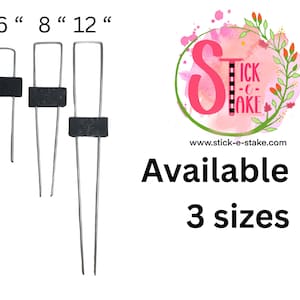 May include: Three metal plant stakes with black plastic tops. The stakes are 6 inches, 8 inches, and 12 inches long. Available in 3 sizes.