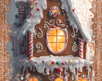 Festive Gingerbread House Metal Wreath Sign - 6" x 12" Christmas Decor - Rustic Holiday Decoration