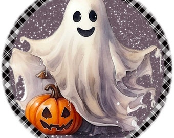 Halloween Happy Ghost Sublimated Round Sign, Cute Ghost Halloween Wreath Sign
