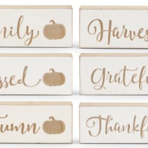 Assorted Wood Harvest Message Tabletop Signs, Distressed Fall Signs, Fall Decor Message Signs