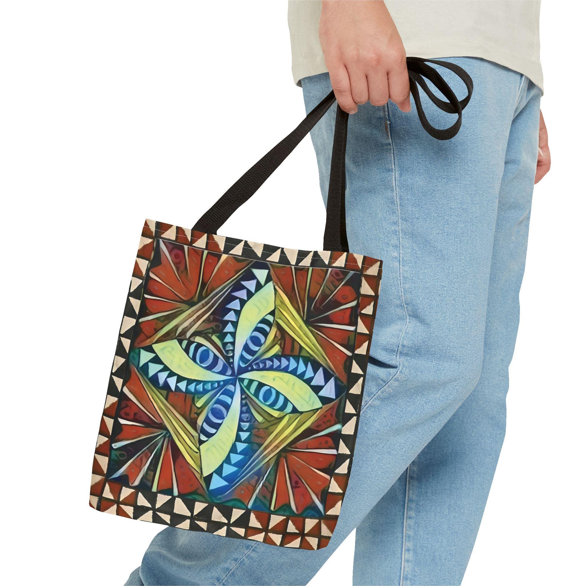Geometric Starburst Pattern Tote Bag | Colorful Abstract Tribal Design