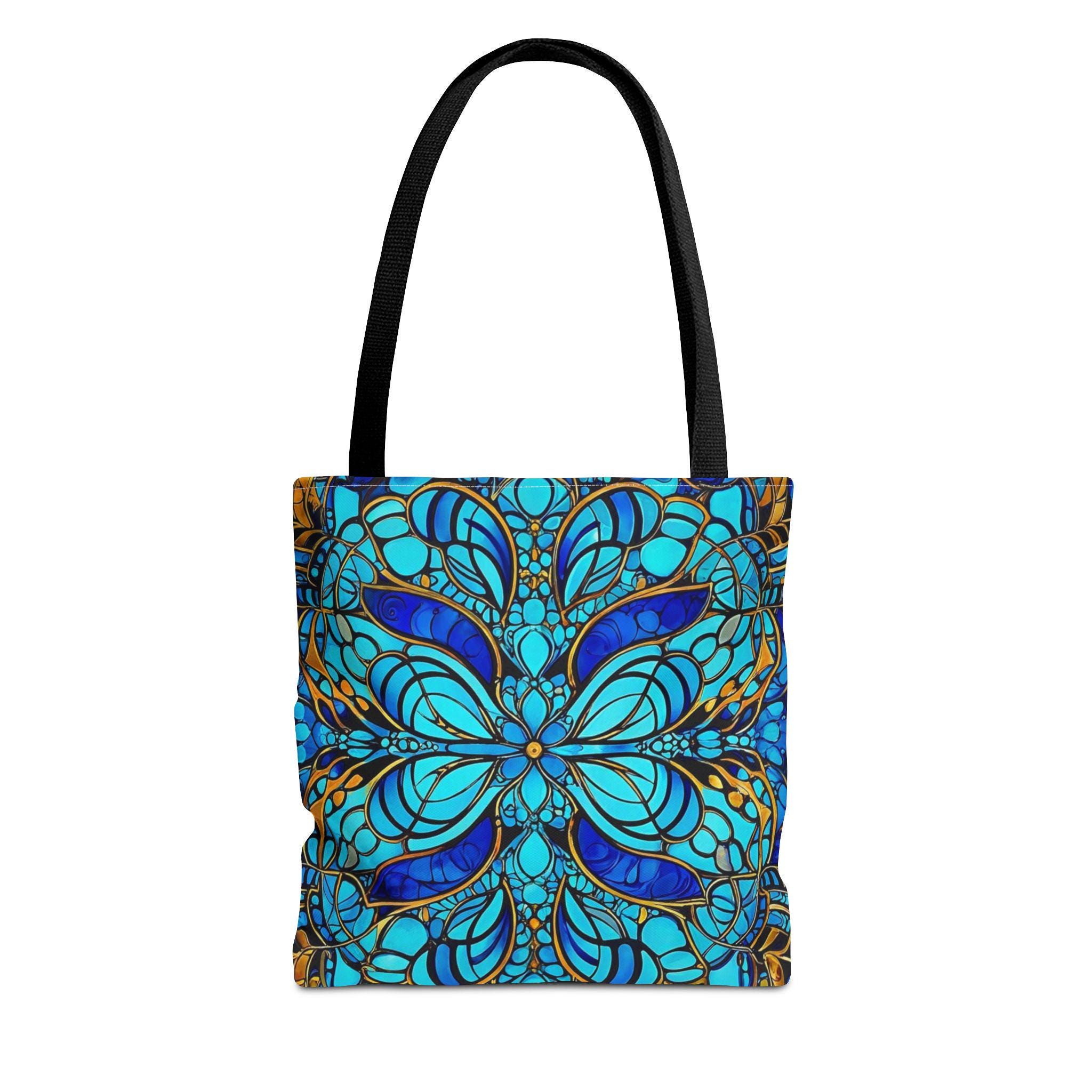 Blue Floral Mandala Tote Bag | Boho Pattern, All-Over Print
