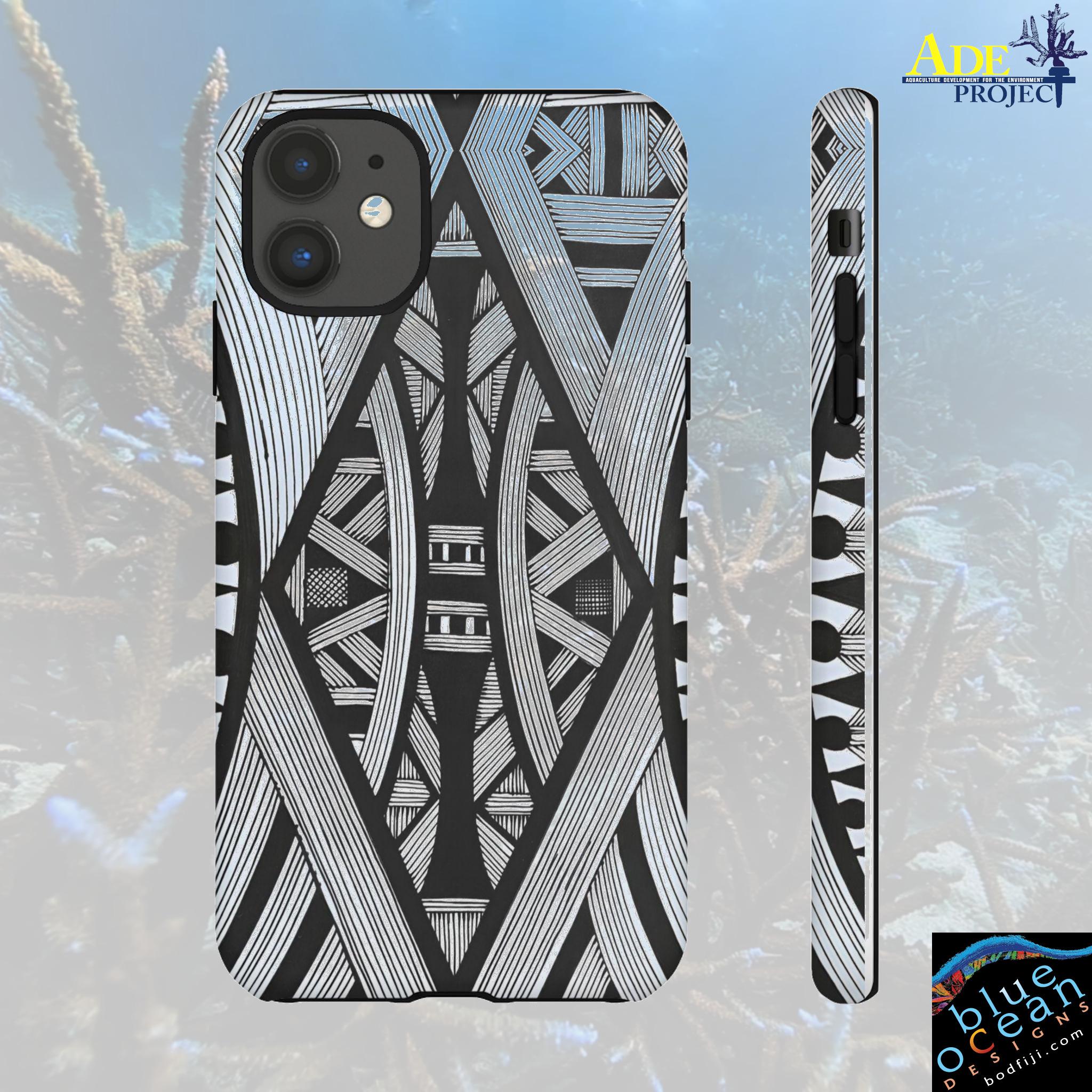 Black & White Tribal Lines iPhone Tough Case - Walt Smith Fiji Ocean Art - Supports ADE Reef Restoration