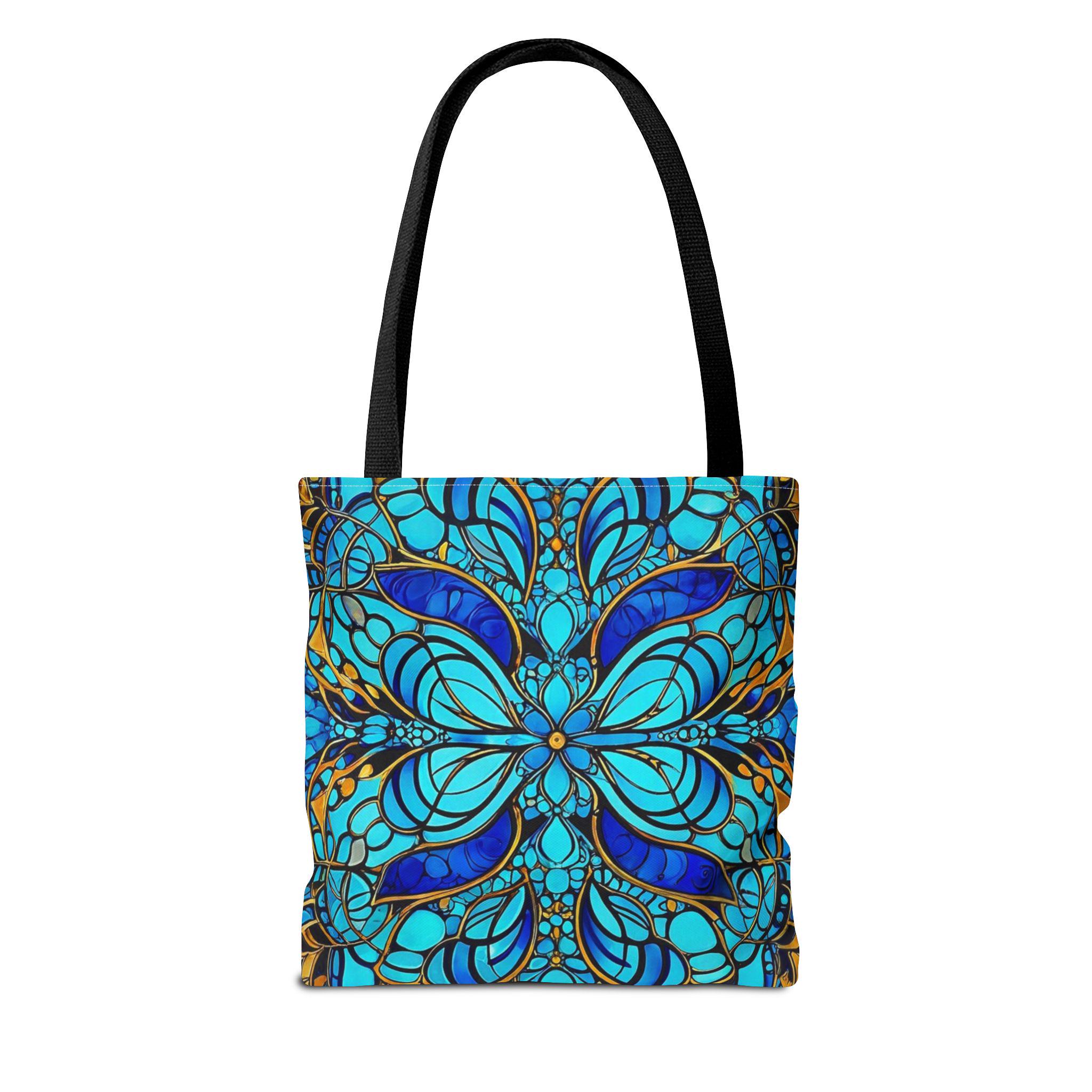 Blue Floral Mandala Tote Bag | Boho Pattern, All-Over Print