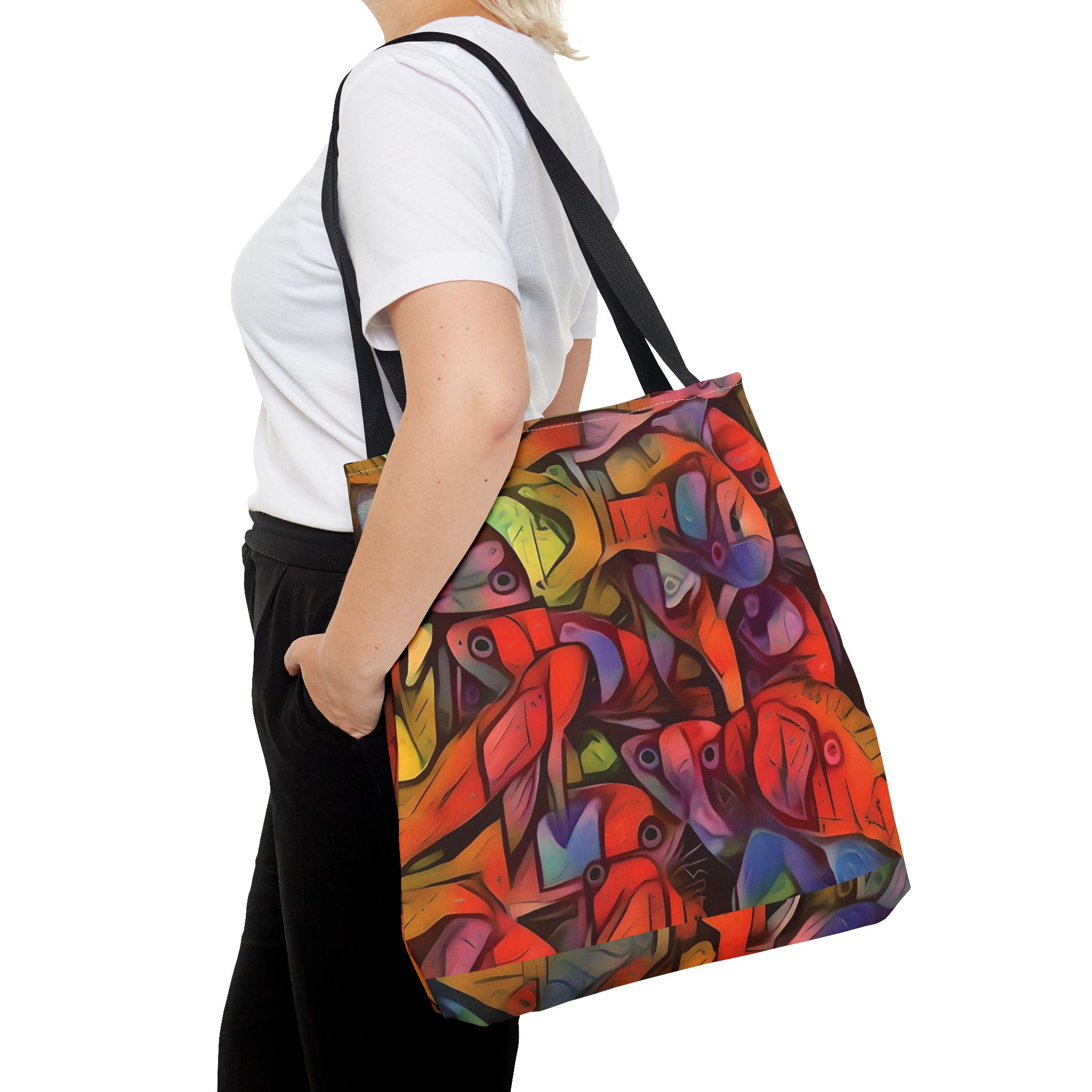 Abstract Colorful Fish Pattern Tote Bag | Vibrant School of Fish All-Over Print