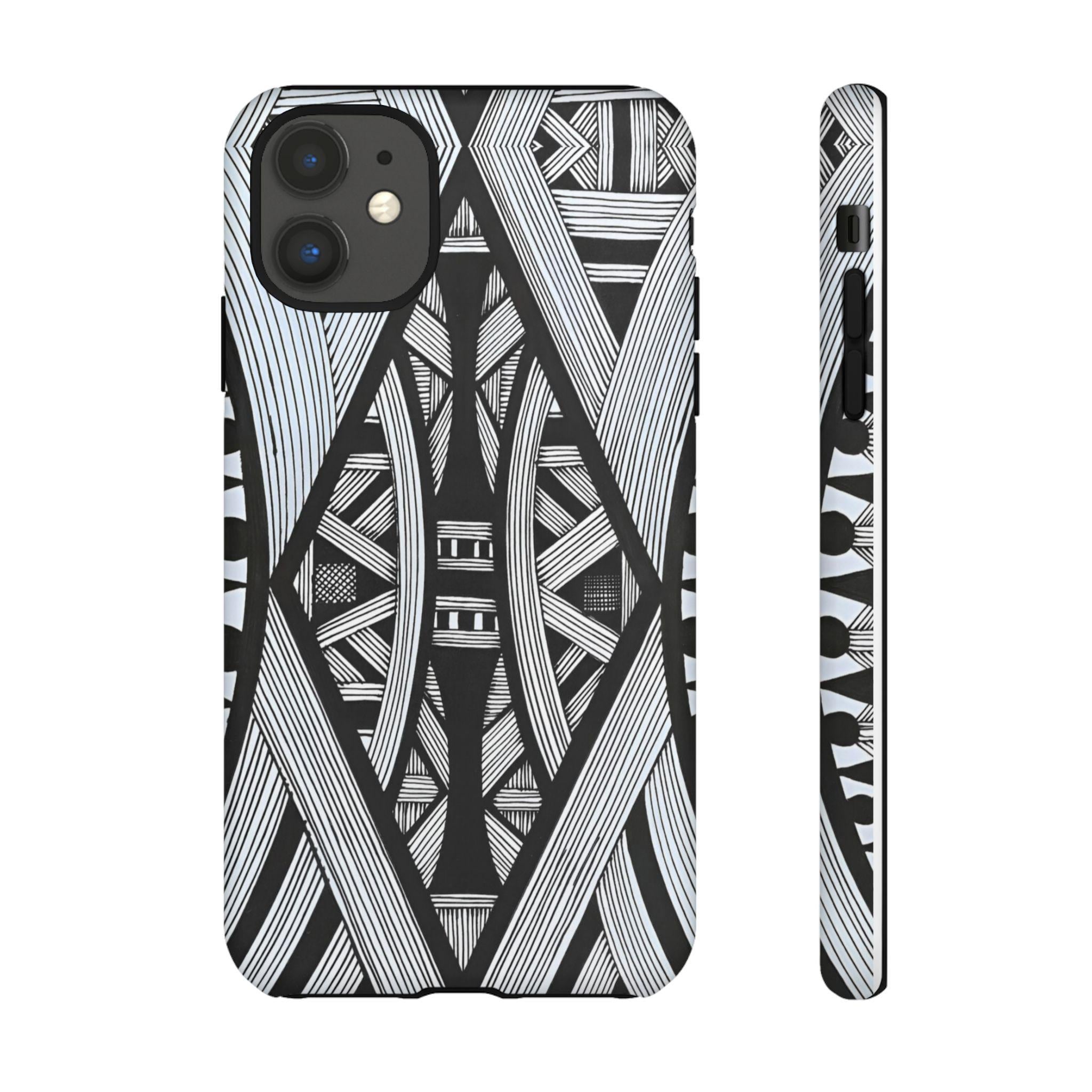 Black & White Tribal Lines iPhone Tough Case - Walt Smith Fiji Ocean Art - Supports ADE Reef Restoration