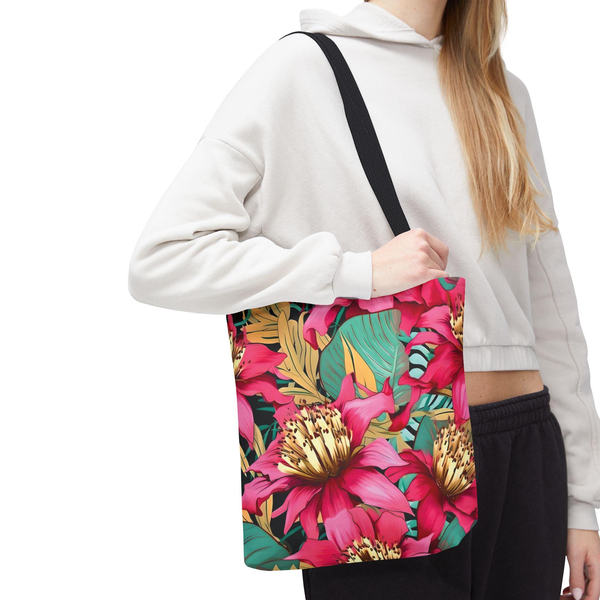 Bright Pink Tropical Floral Tote Bag | All Over Print