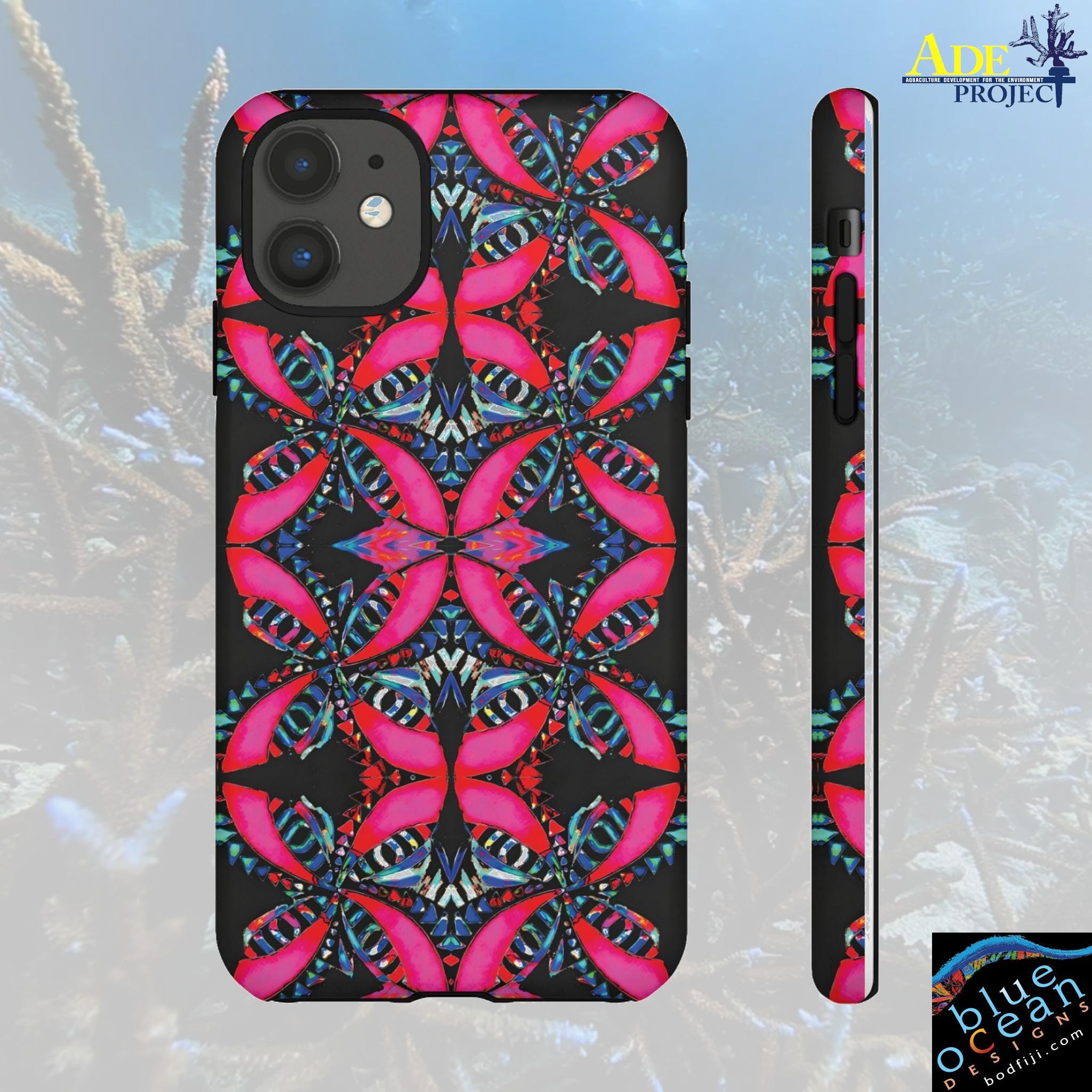 Pink on Black iPhone Tough Case - Walt Smith Fiji Ocean Art - Supports ADE Reef Restoration