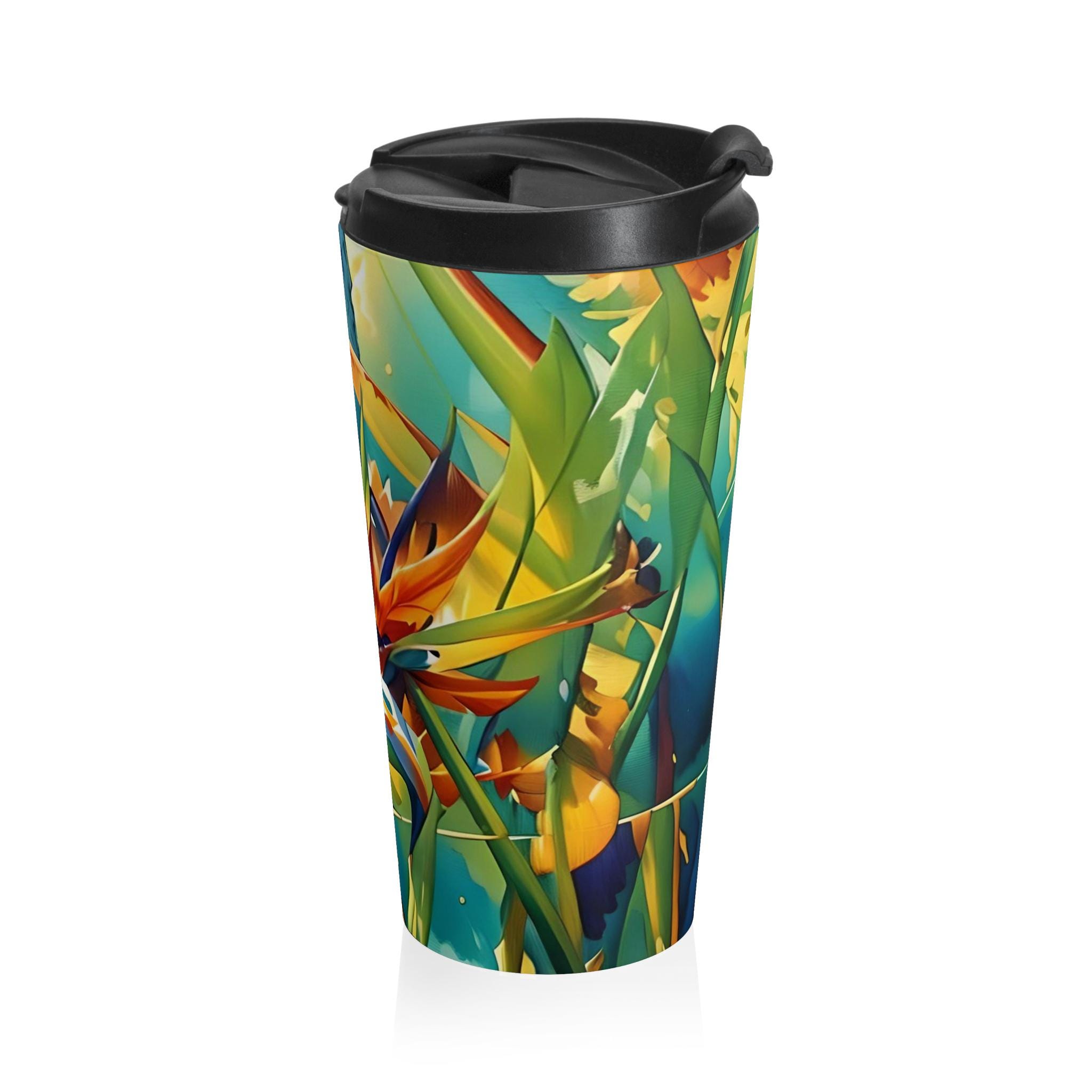 Tropical Bird of Paradise Travel Mug | Colorful Floral Stainless Steel Tumbler