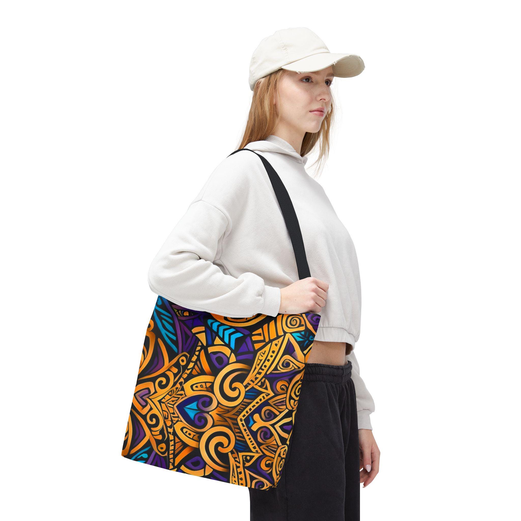 Gold Purple Mandala Tote Bag | Boho Aztec Pattern