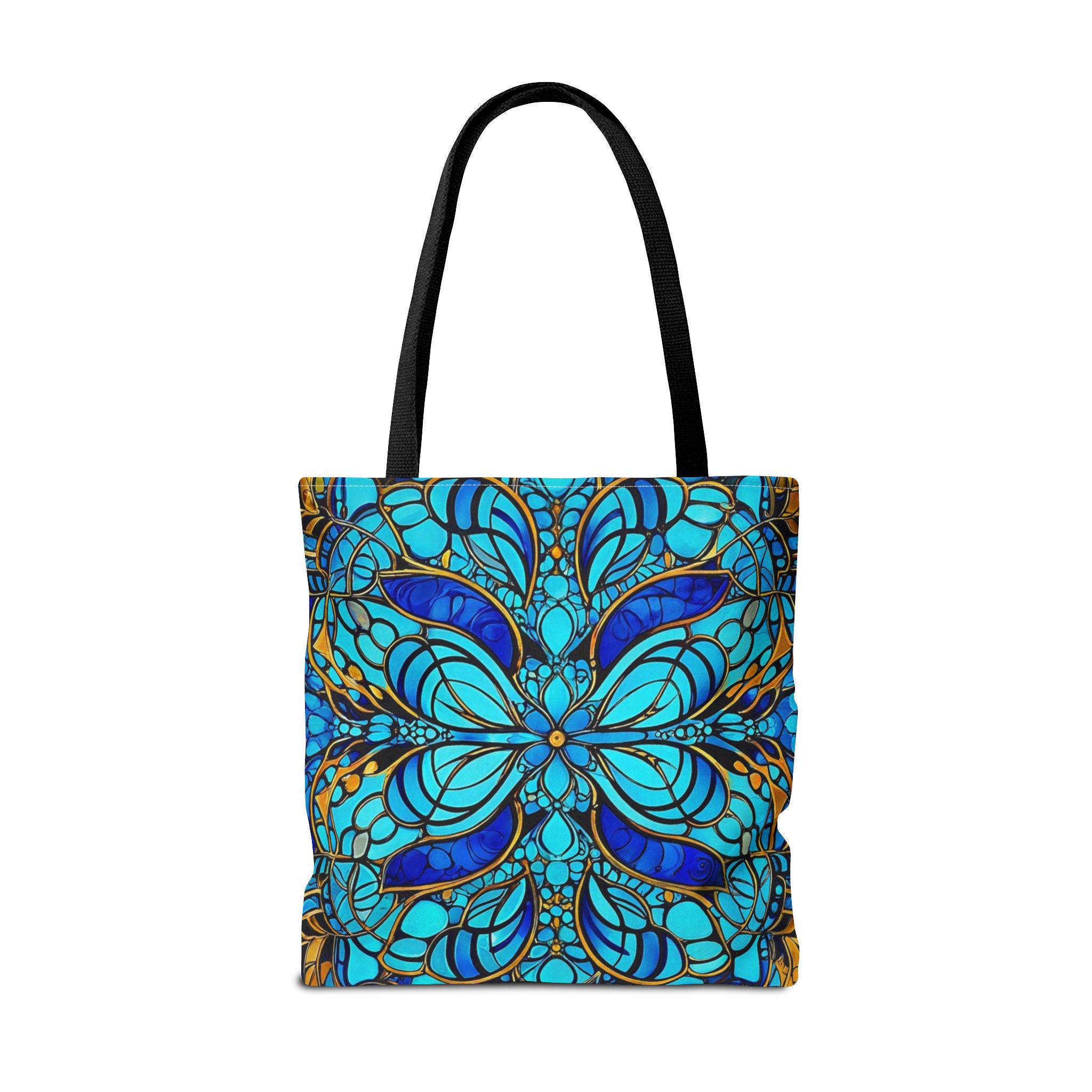 Blue Floral Mandala Tote Bag | Boho Pattern, All-Over Print
