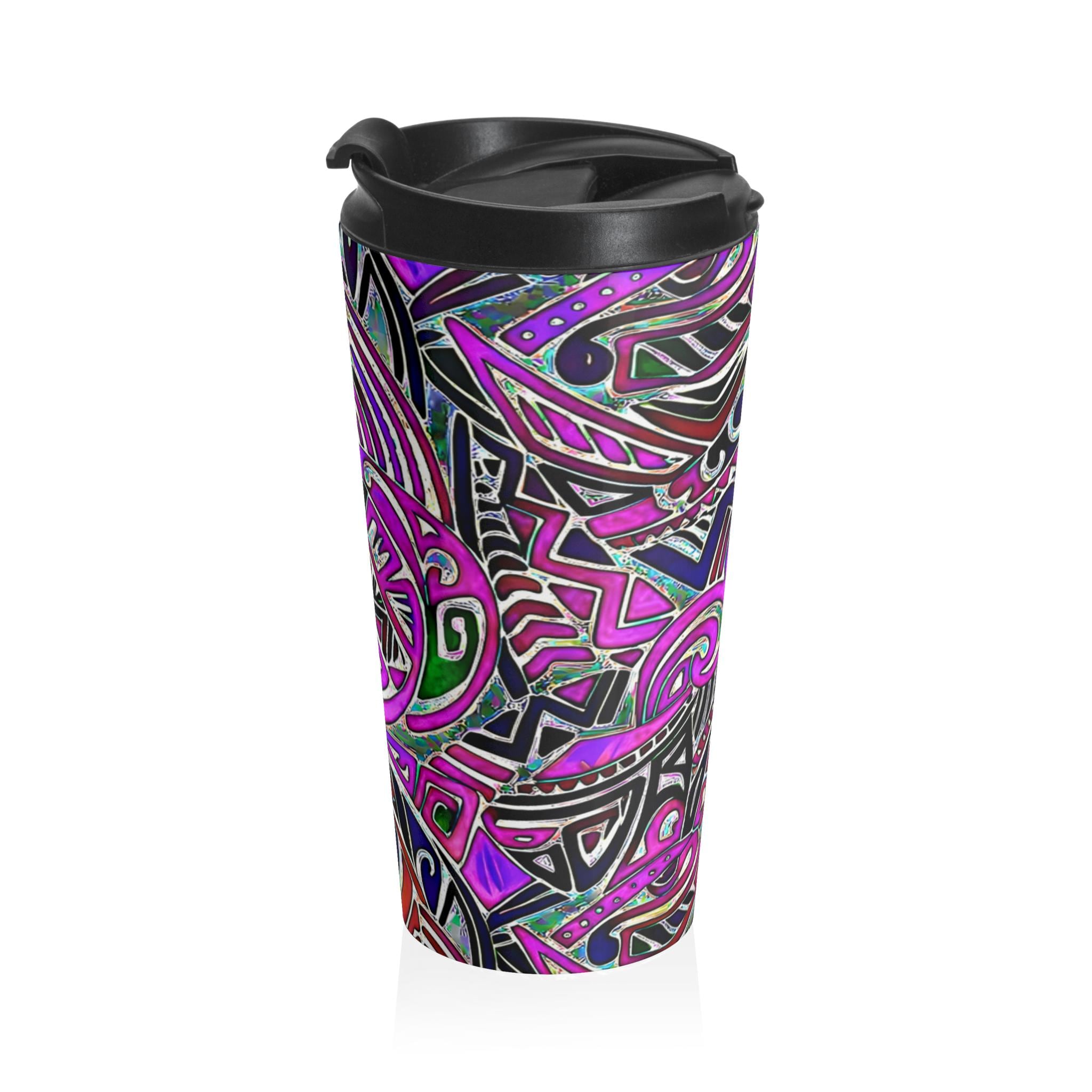 Purple Mandala Pattern Stainless Steel Travel Mug | Boho Geometric Tumbler
