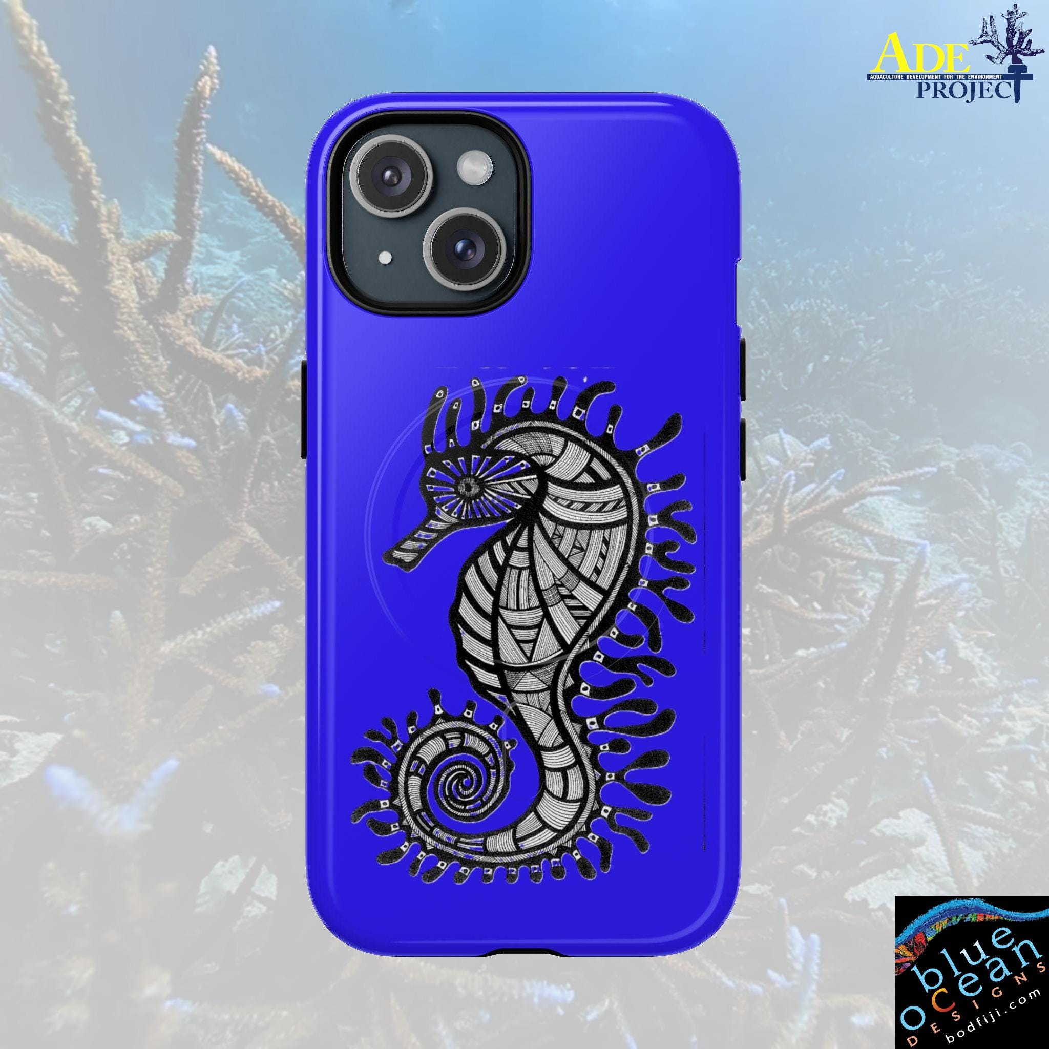 Seahorse on Blue iPhone Magnetic Case - Walt Smith Fiji Ocean Art - Supports ADE Reef Restoration