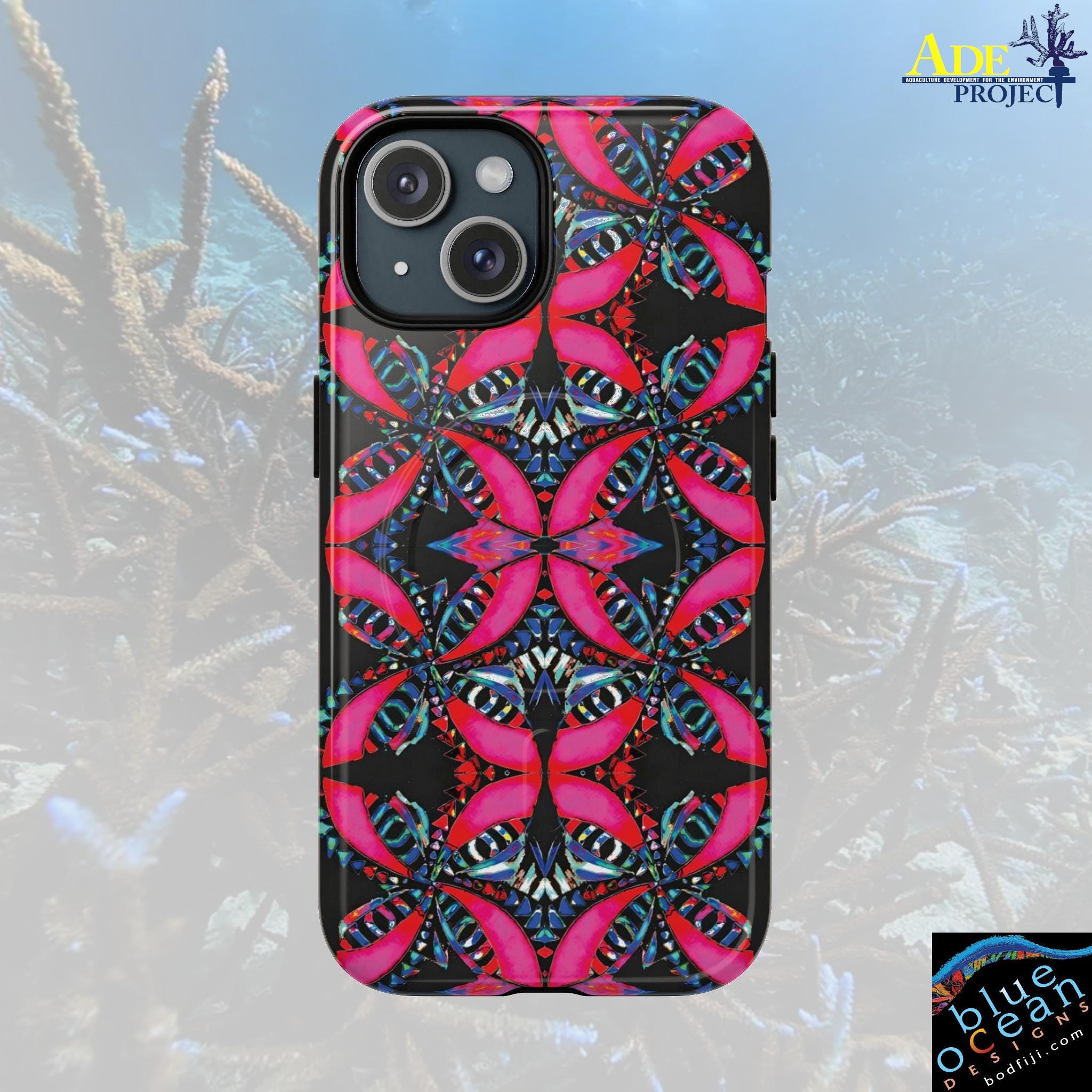 Pink on Black iPhone Magnetic Case - Walt Smith Fiji Ocean Art - Supports ADE Reef Restoration
