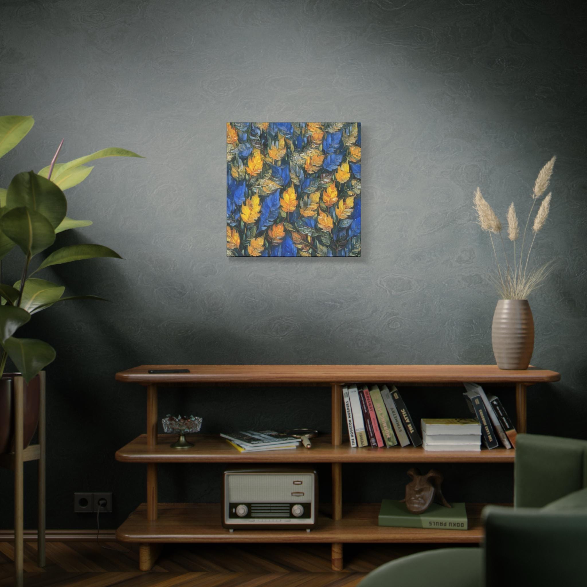 Blue And Gold Leaf Canvas Wall Art