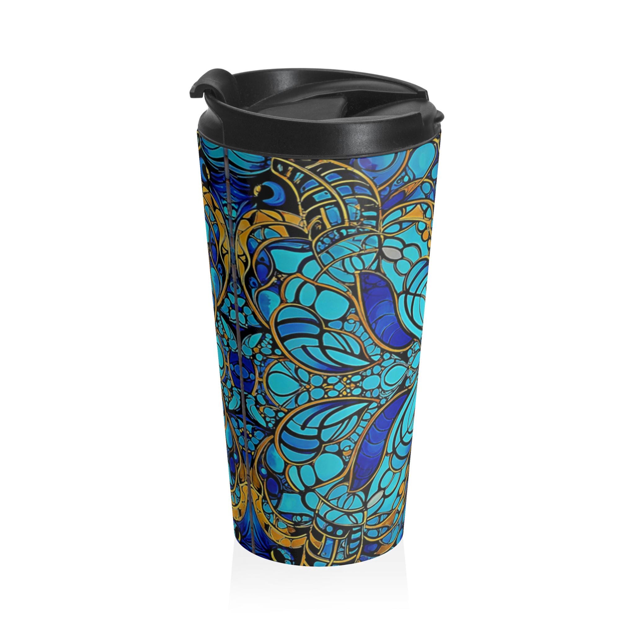 Butterfly Lobster Stainless Steel Travel Mug — Nautical Seafood Ocean Design