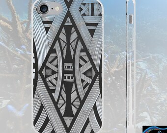 Black & White Tribal Lines iPhone Flexi Case - Walt Smith Fiji Ocean Art - Supports ADE Reef Restoration