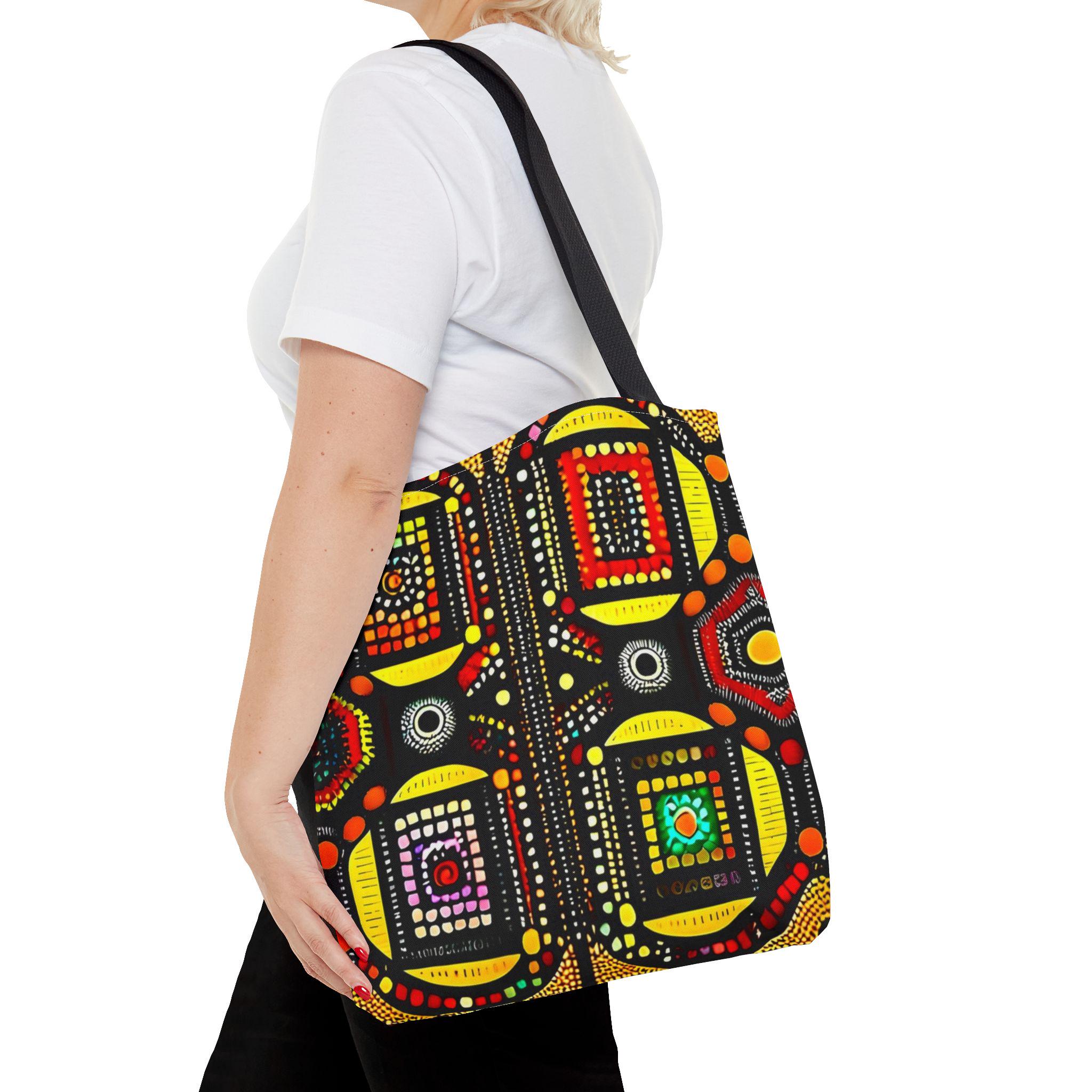 Abstract Tribal Dot Pattern Tote Bag | Colorful Geometric Artwork
