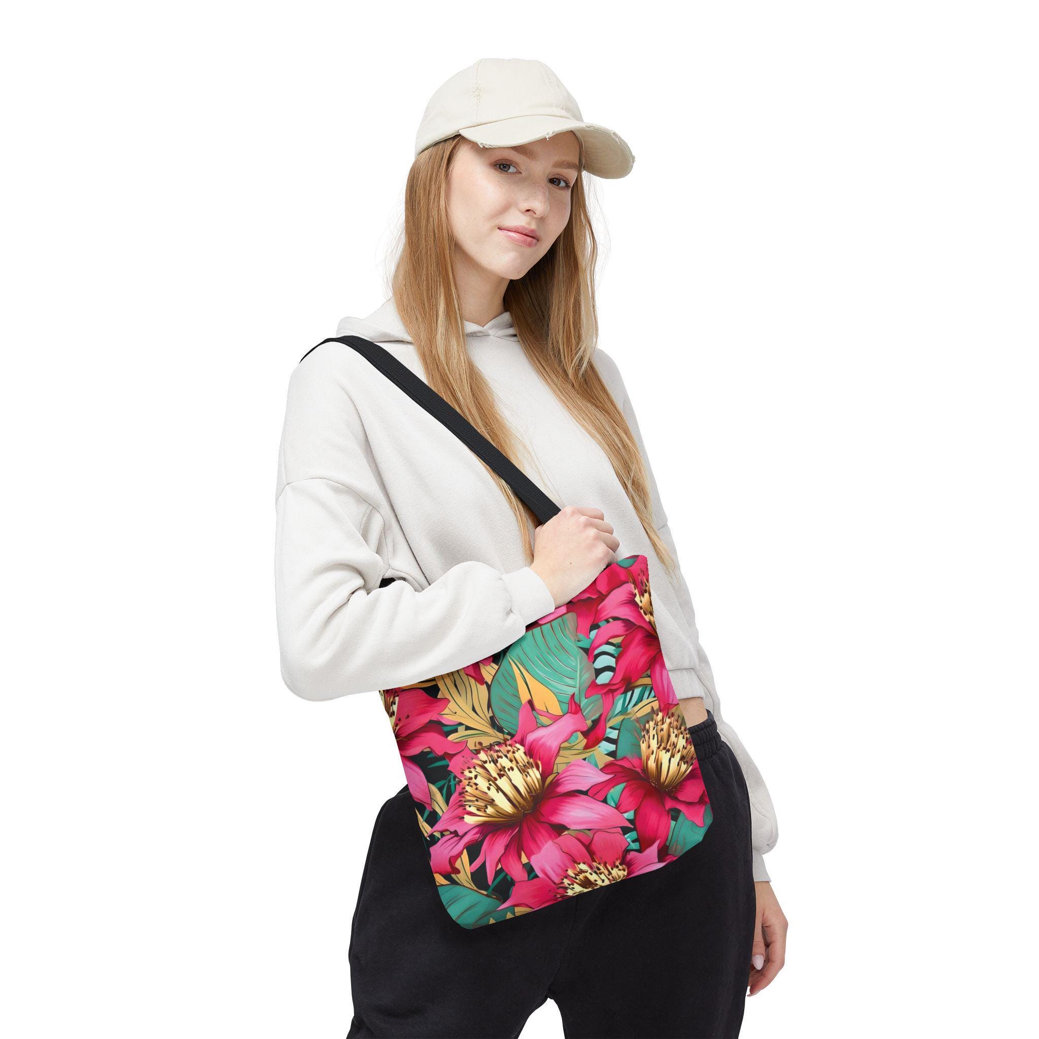 Bright Pink Tropical Floral Tote Bag | All Over Print