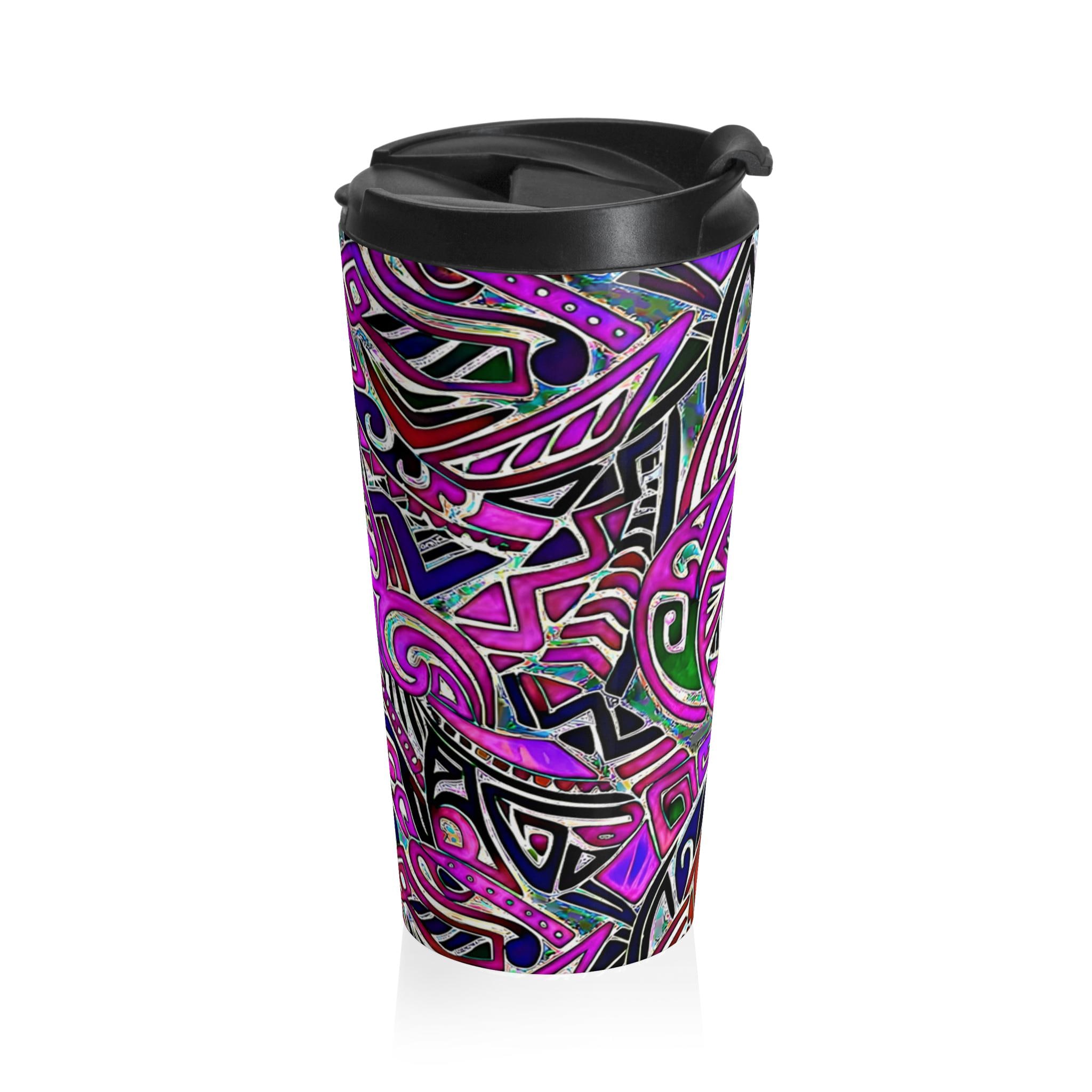 Purple Mandala Pattern Stainless Steel Travel Mug | Boho Geometric Tumbler