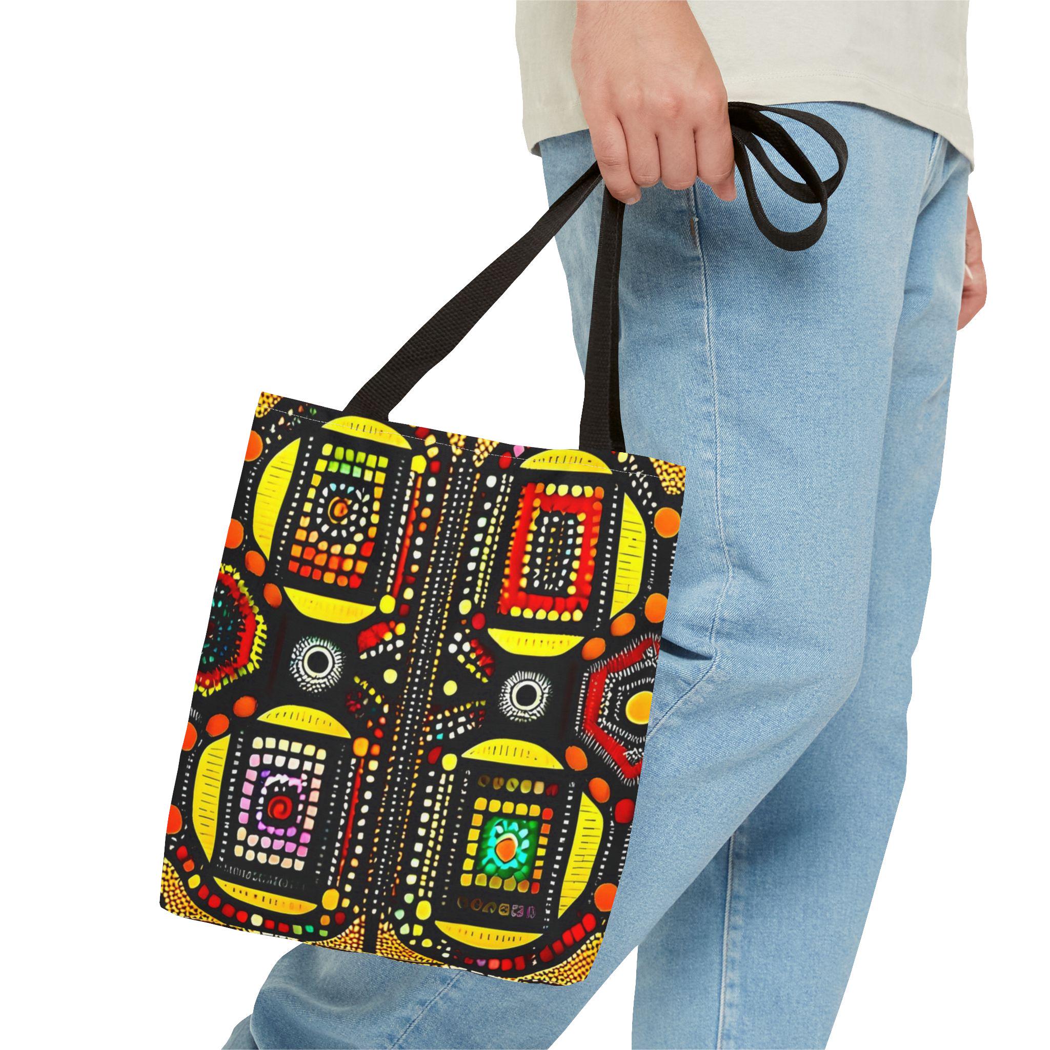 Abstract Tribal Dot Pattern Tote Bag | Colorful Geometric Artwork