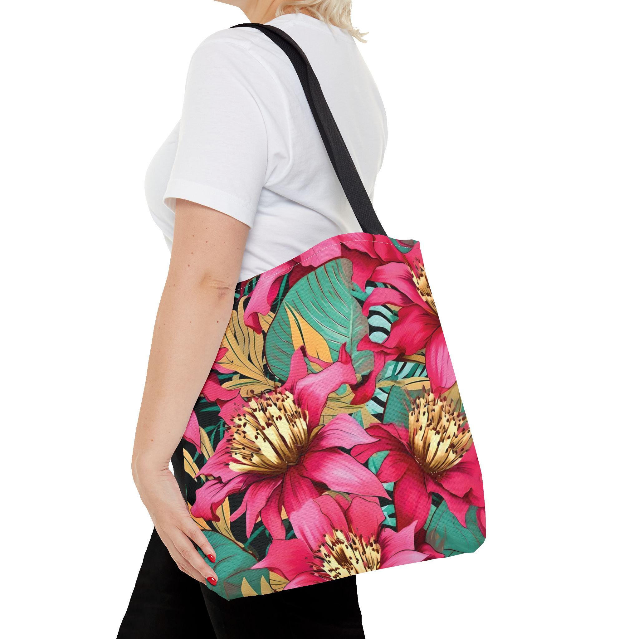 Bright Pink Tropical Floral Tote Bag | All Over Print