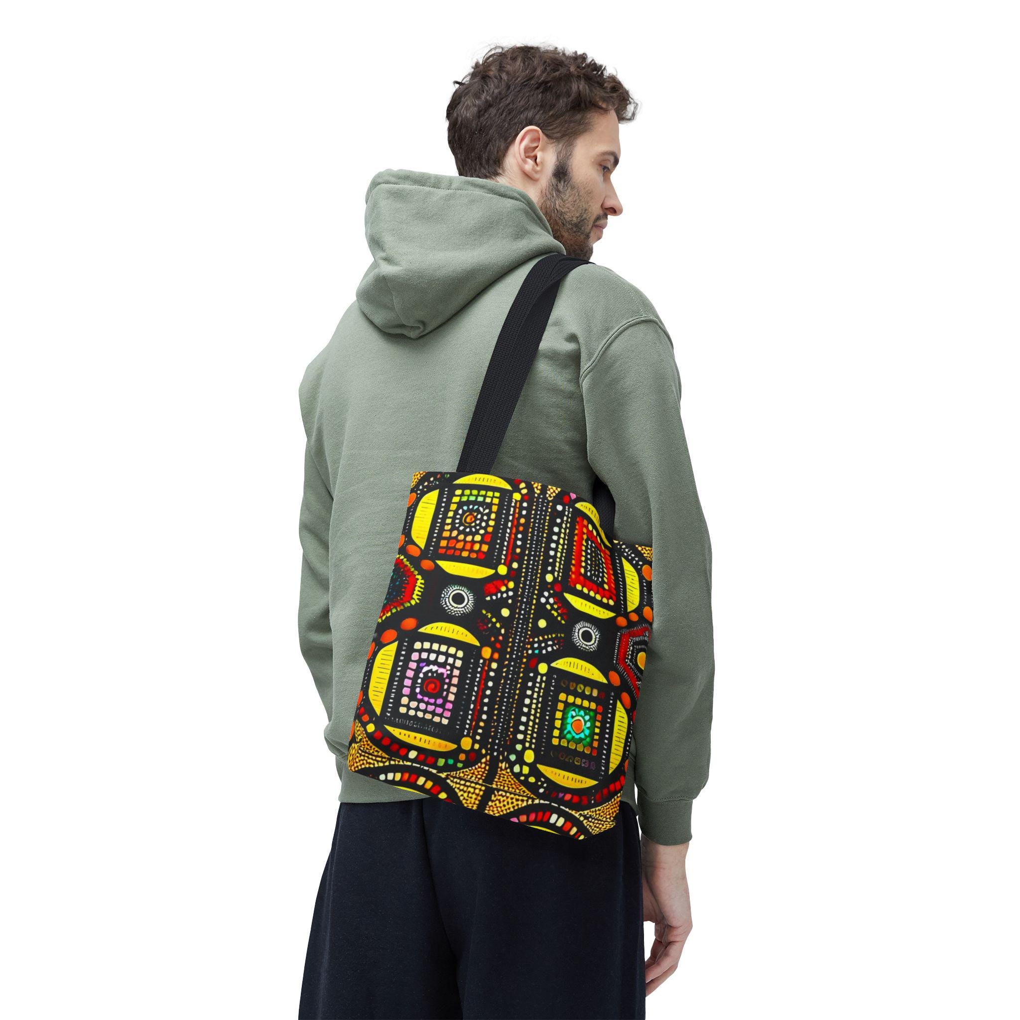 Abstract Tribal Dot Pattern Tote Bag | Colorful Geometric Artwork