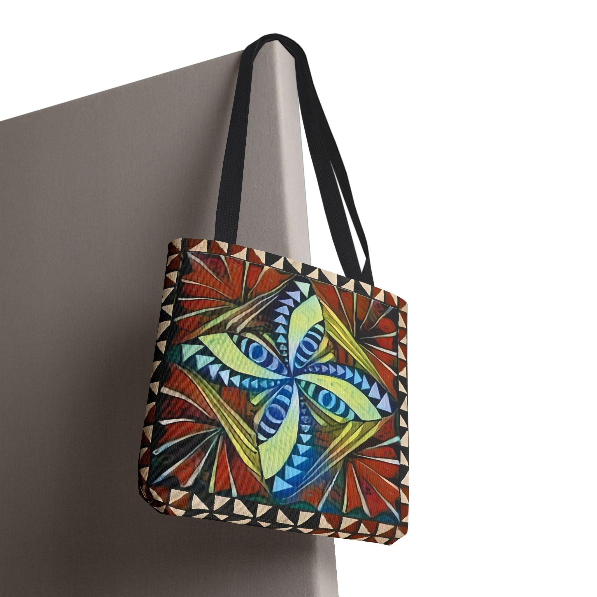 Geometric Starburst Pattern Tote Bag | Colorful Abstract Tribal Design
