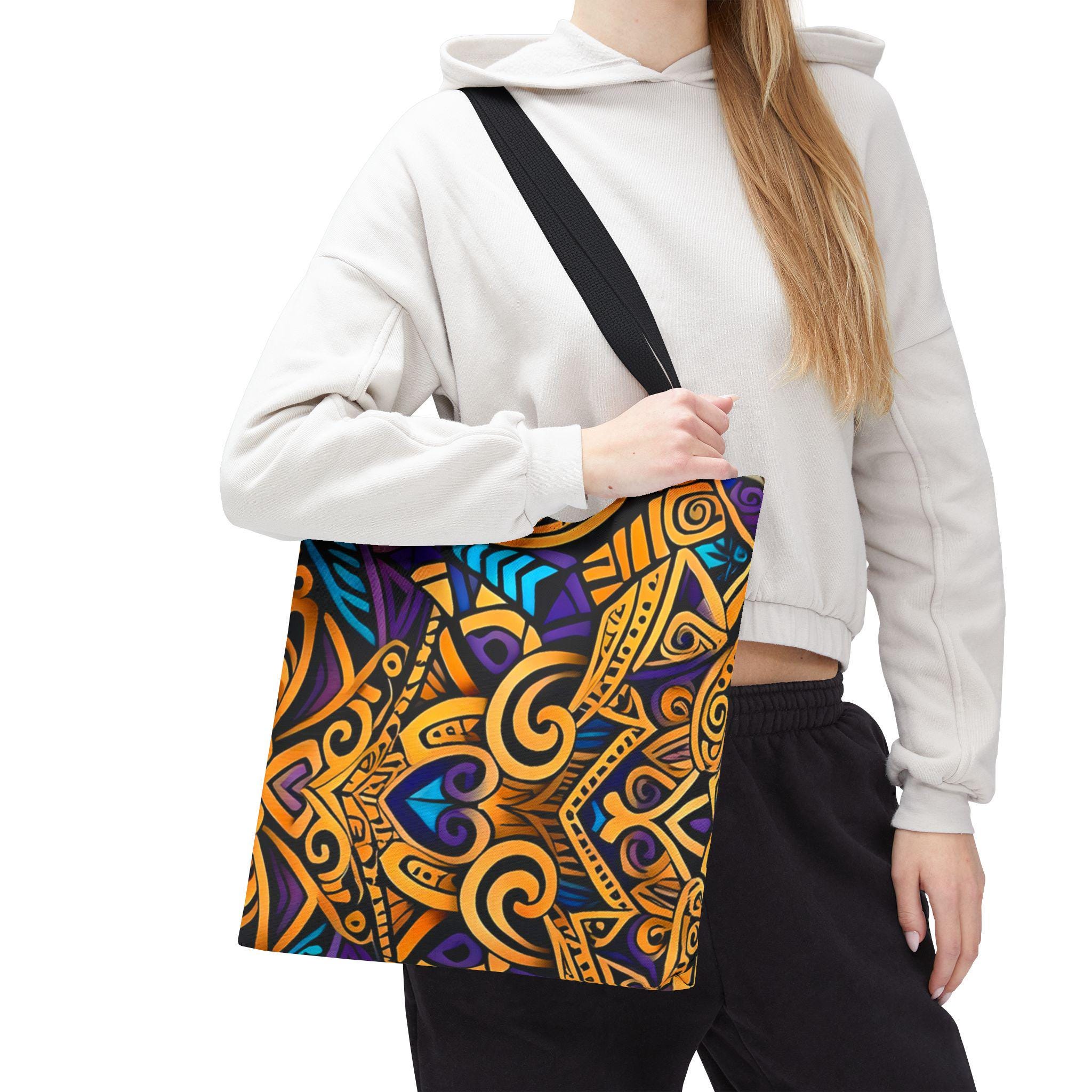 Gold Purple Mandala Tote Bag | Boho Aztec Pattern