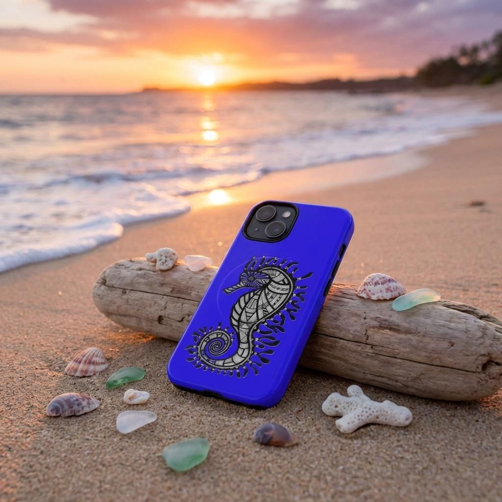 Seahorse on Blue iPhone Magnetic Case - Walt Smith Fiji Ocean Art - Supports ADE Reef Restoration