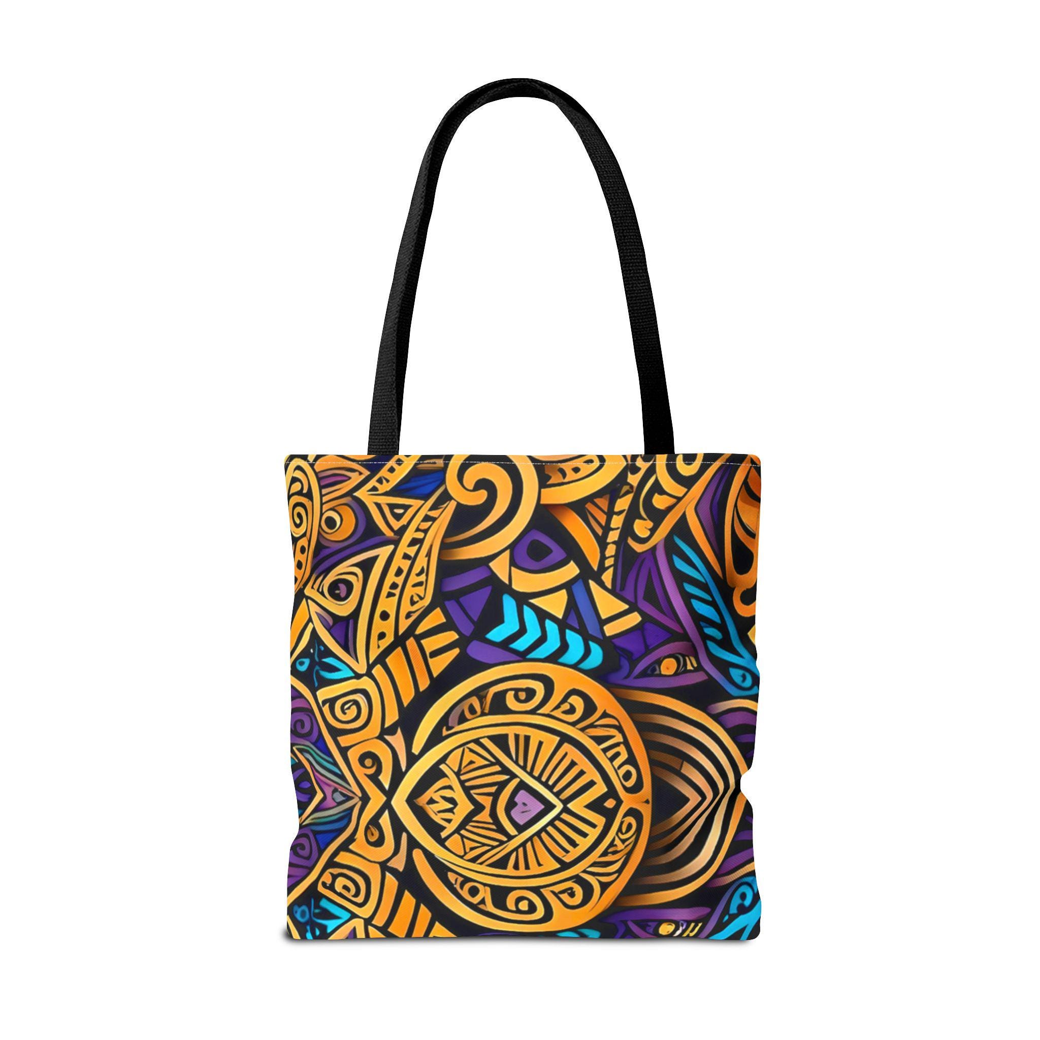 Gold Purple Mandala Tote Bag | Boho Aztec Pattern