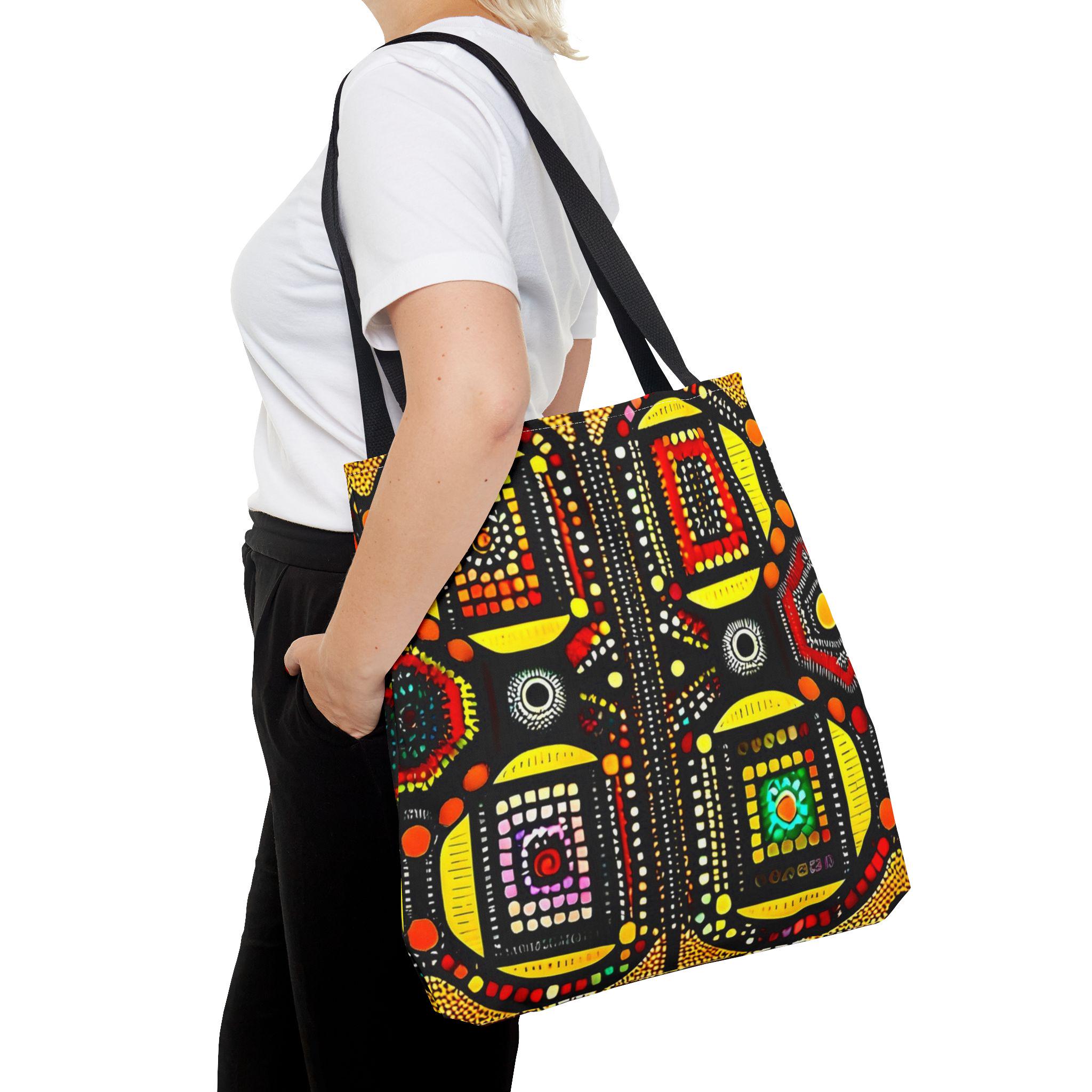 Abstract Tribal Dot Pattern Tote Bag | Colorful Geometric Artwork