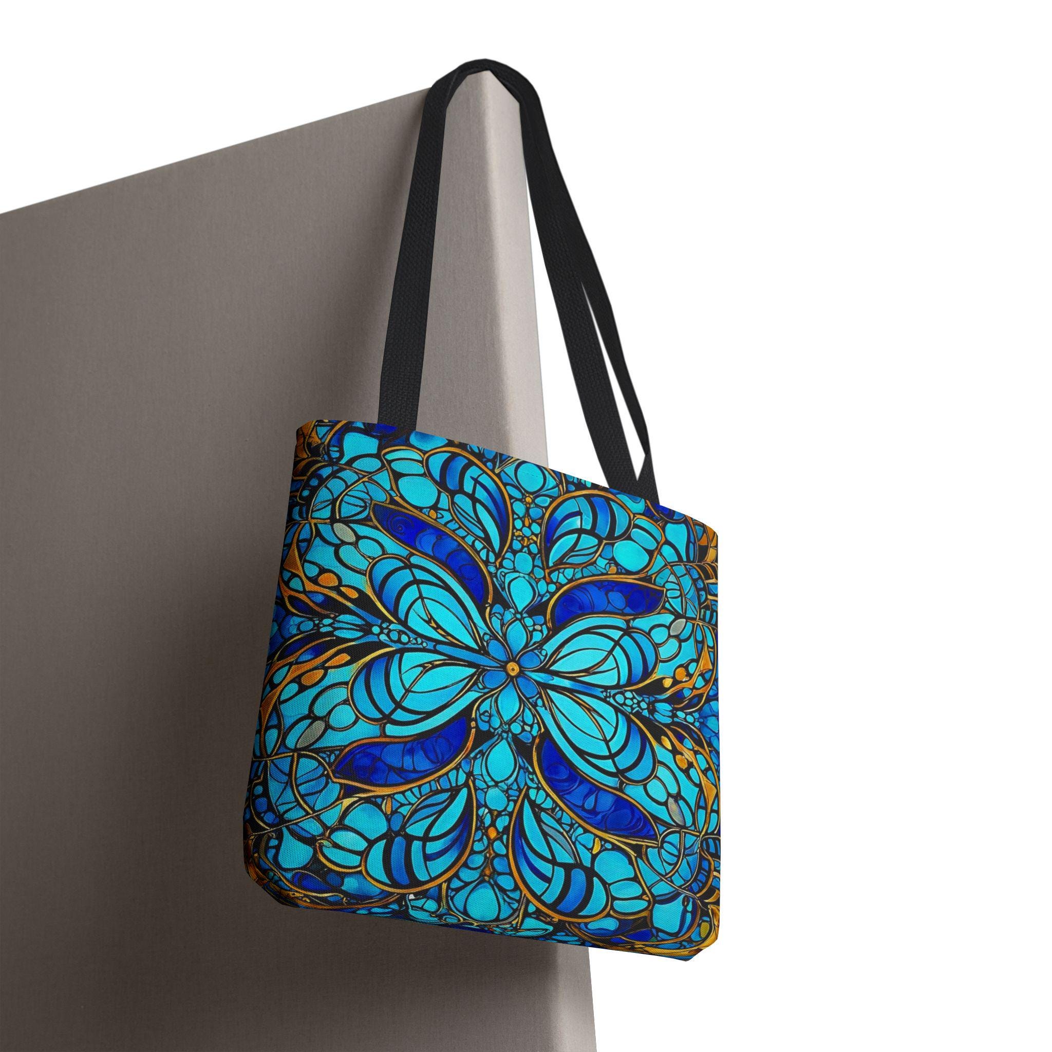 Blue Floral Mandala Tote Bag | Boho Pattern, All-Over Print