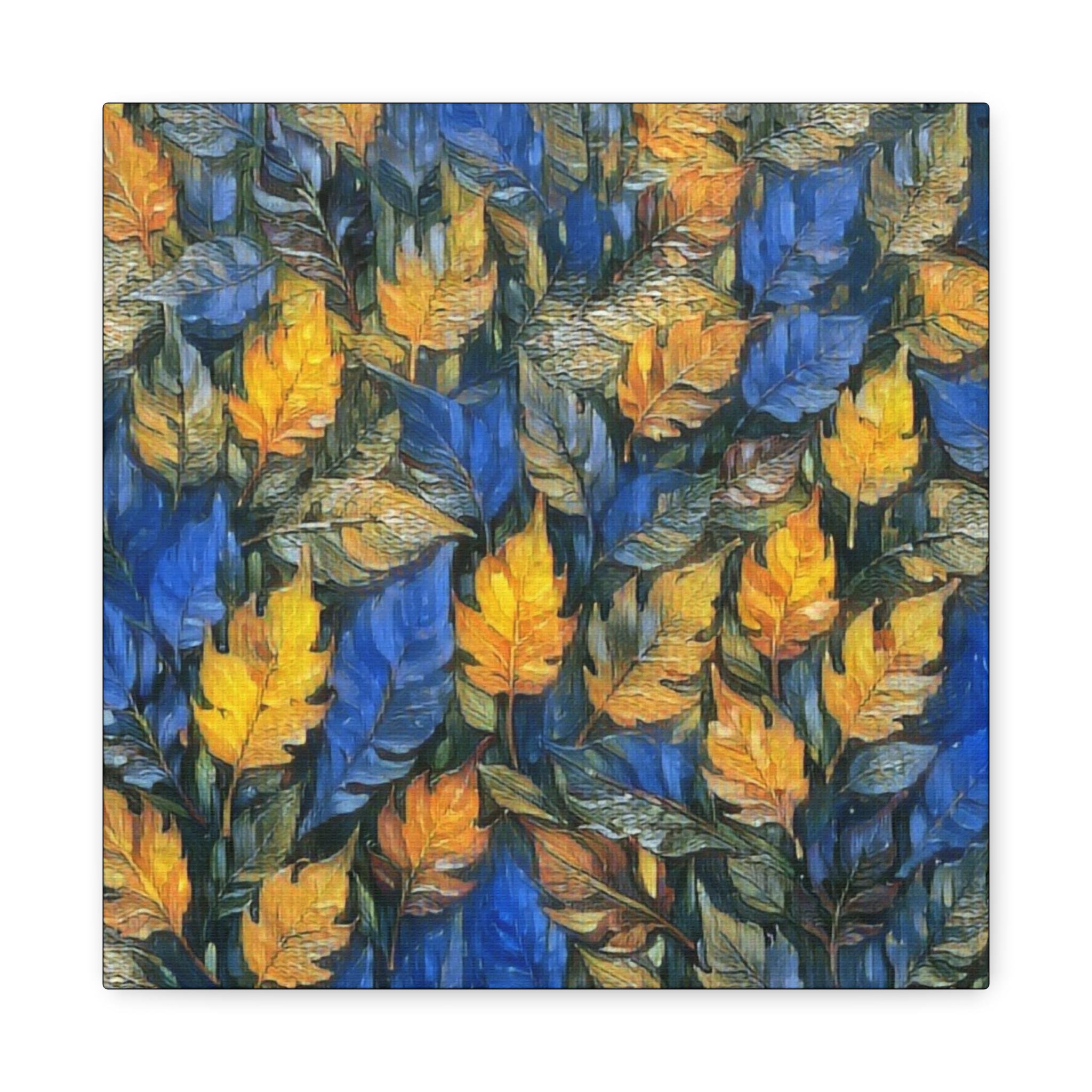 Blue And Gold Leaf Canvas Wall Art